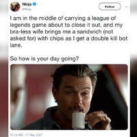 Ninja's "Braless Wife" Tweet Ninja's Braless Wife Tweet and meme.