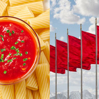 Marinara Flag Marinara Flag meme depicting an image of marinara sauce on a plate of pasta and a series of red flags.