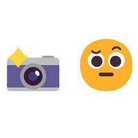 Camera and Raised Eyebrow Emoji slang emoticon meme.