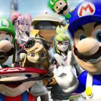A series of characters from SMG4, including the titular SMG4, Mario, and a bunch of others.