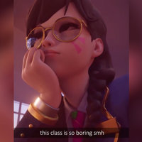 This Class Is So Boring SMH meme and viral video depicting overwatch character D.Va as a schoolgirl.