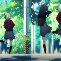 Chisato and Takina Kicking Each Other's Butts meme and scene of the two anime characters walking.