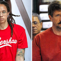 Photos of Brittney Griner and Russian Arms Dealer Viktor Bout, both in custody.