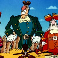 Soviet Treasure Island depicting characters from the animated cartoon, including dr livesey.