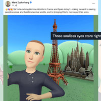 Horizon Worlds in France and Spain depicting Mark Zuckerberg's Avatar In the Metaverse.