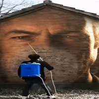 Tempo House Renovation Edits meme example depicting a man cleaning the side of a building to reveal an image of saul goodman / bob odenkirk.