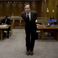 Saul Goodman's Anime Girl Stance Saul Goodman Anime Girl Stance meme depicting bob odenkirk from the amc series standing in a courtroom with his hands behind his back leaning forward.