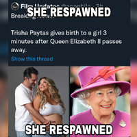 Queen Elizabeth Reincarnated Trisha Paytas Baby meme example.