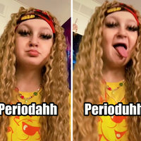 Britt Barbie's "Period Ah Period Uh" TikTok Brittbarbie3 Period ahh Period uhh Rap song depicting the girl sticking her tongue out while singing.