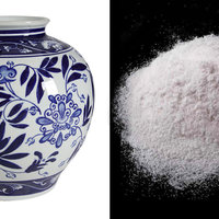 Porcelain Challenge TikTok Challenge depicting a vase and ground up porcelain in a pile.