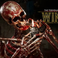 Skeleton Smoking a Cigar meme depicting the terminator from mk11.