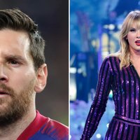 Taylor Swift edited beside a football player.