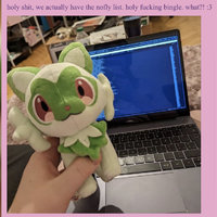 Holy Fucking Bingle meme and post depicting a plushie of the pokemon sprigatitio.