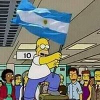 Image of Homer Simpson holding the winning country's flag. 