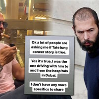 Andrew Tate Lung Cancer Rumor announcement and images of tate.