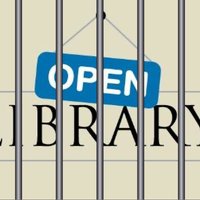 Internet Archive Copyright Case The open library logo, behind prison bars.