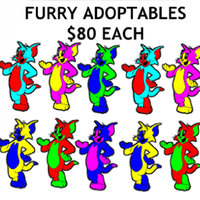 Adoptables image example depicting 10 various color options of Tom the cat for 80 dollars each.
