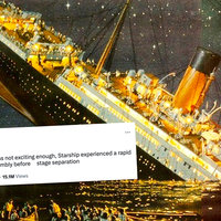 Rapid Unscheduled Disassembly Rapid Unscheduled Disassembly meme example depicting the spacex tweet and an illustration of the titanic sinking.