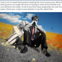 A social media post about Komesarj Leaving the Incel Community.