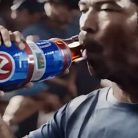 AI Generated Commercial example of a man drinking a miscellaneous drink.