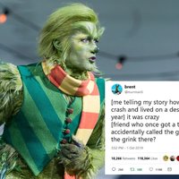 The grink tweet and picture of the grinch from a play.