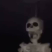 Skeleton Hanging from a Spinning Ceiling Fan