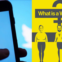 Twitter What Is A Woman Censorship Controversy depicting a phone with the app and a cover for the film.