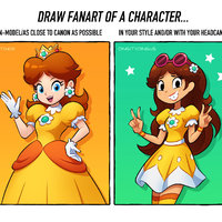 Draw Fanart of a Character On-Model vs In Your Style trend example depicting daisy from mario.