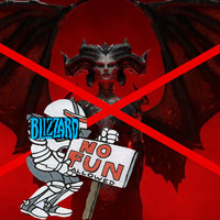 Diablo Patch 1.1 controversy meme example depicting lillith with a no fun allowed sign overlaid on the image.