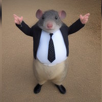 Mr. Chedda mr chedda meme and character depicting a mouse wearing a suit while standing upright with his arms stretched upward.