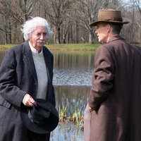 Einstein Oppenheimer Meme depicting cillian murphy and Tom Conti meeting in the 2023 movie.