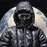 The avartar image of rapper Glorb depicting a man covered in clothing wearing large sunglasses.