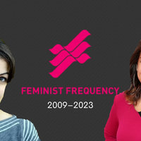 An image depicting Anita Sarkeesian and the Feminist Frequency logo.