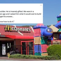 My Father In Law Is A Builder meme example depicting a McDonald's with a playhouse attached, and a tweet above it repeating the copypasta.
