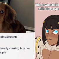 Blue Eyes Slander meme examples.