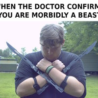 Morbidly a Beast Morbidly a Beast meme example depicting a man in his backyard wearing arm blades.