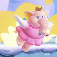 A screenshot of elephant peach from super mario bros wonder.