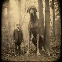 ai-generated photo of a man standing next to a giant dog