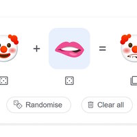 Emoji Kitchen example depicting a mashup of clown emoji and lip bite emoji.