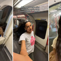 Sabrina Bahsoon dancing on the London Tube from her viral videos on tiktok.