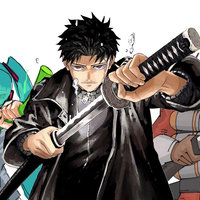 chihiro from kagura bachi unsheathing a katana and a miku hatsune redraw of him