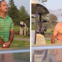 Golfer Guy Freakout / Raging Golf Man viral video depicting a man taking off his shirt.