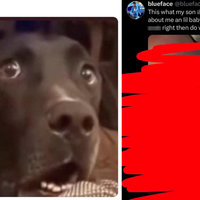 Blueface Hernia Son’s Penis Twitter post and a meme reacting to the controversy.