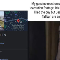 Lord Miles Dead Taliban Execution Video Rumor depicting a google maps location of a shrine and a meme reacting to it.