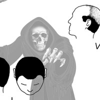 Norwood Scale / Norwood Reaper meme depicting the norwood reaper coming to collect that luxurious hair.