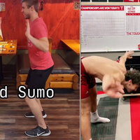 Examples of people doing the hand sumo challenge and game from TikTok.