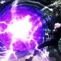 Hollow Purple Gojo from the anime Jujutsu Kaisen using the "Purple Hollow" technique