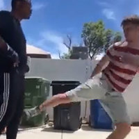 Charlie Zelenoff An image of charlie zelenoff kicking toward a fighter in a viral video.