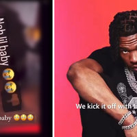 A screenshot of the alleged Lil Baby Oral Sex Tape Leak and a photo of the rapper.