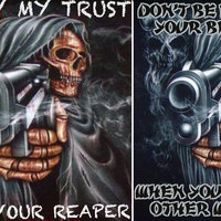 Skeleton Pointing Gun meme examples and format depicting a hooded skeleton pointing a pistol with smoke surrounding it.